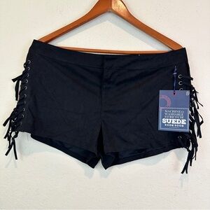 Boom Boom Black Suede Fringe Women's Shorts Size 15 Large or XL NWT Festival